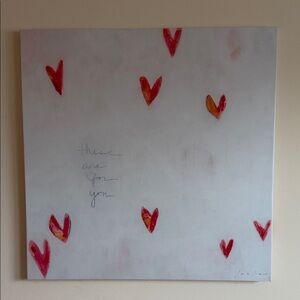 Heart Motif Canvas Wall Art in White with Red & Orange Hearts